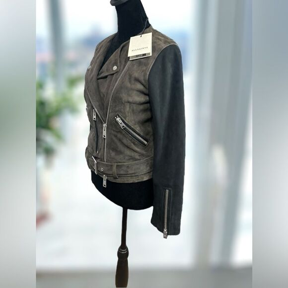 ALLSAINTS Jensen ColorBlock Leather Suede Biker Jacket Size 4 US 36 EU UK 8 - Picture 7 of 16